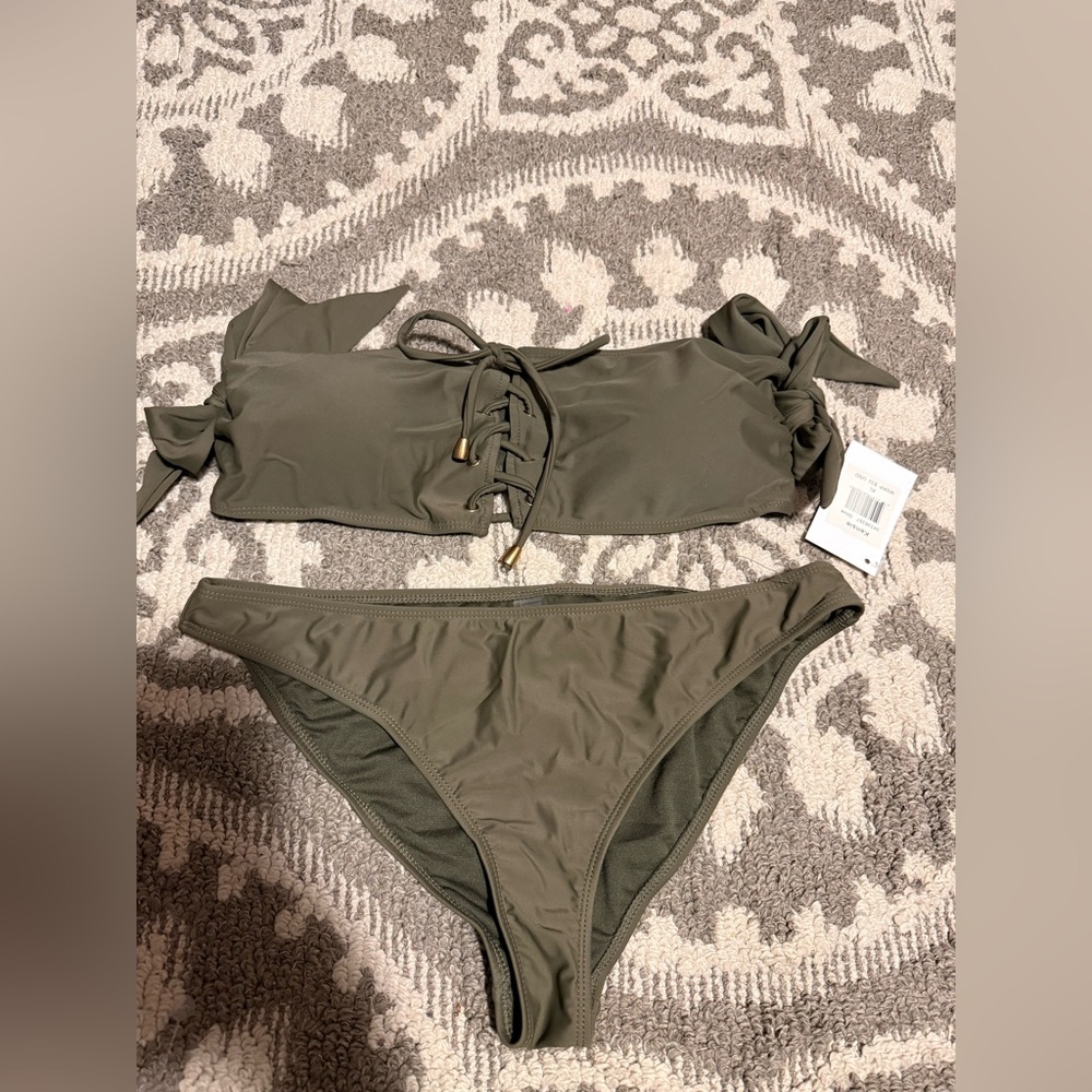 Olive Green Lace-Up Bikini Set